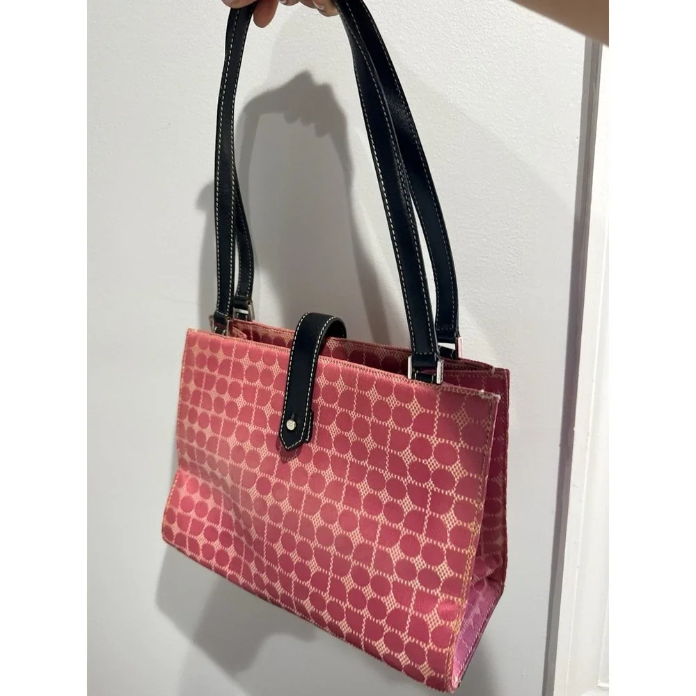 Kate Spade Vintage Pink Logo Print Handbag Purse Black Trim‎ 1